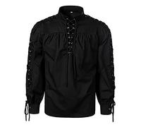 T Shirt Halloween Homme À Lacets, Chemise Gothique Homme Col Montant Coupe Ajustée Ruché Top Renaissance Vintage Victorien Haut Carnaval Steampunk Palais Cosplay Médiévale Fête Festival
