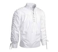 T Shirt Halloween Homme À Lacets, Chemise Gothique Homme Col Montant Coupe Ajustée Ruché Top Renaissance Vintage Victorien Haut Carnaval Steampunk Palais Cosplay Médiévale Fête Festival