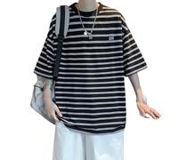 T-shirt Harajuku surdimensionné pour homme - T-shirt baggy - Y2K - Rayures gothiques - Emo - Vêtements d'été indiens, noir, Taille M