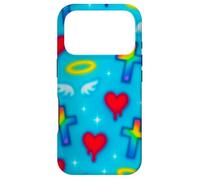 T-Shirt Heavencore Rainbow Cross Heart Wings Y2K Coque pour iPhone 17 Pro