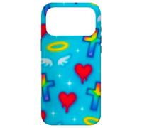 T-Shirt Heavencore Rainbow Cross Heart Wings Y2K Coque pour iPhone 17 Pro Max