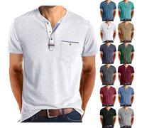 T-shirt Henley à manches courtes pour homme avec poche - Hauts d'été décontractés classiques et légers, gris, XL