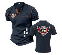T-Shirt Henley pour Homme Confortable, À Manches Courtes pour L'île De Man, T.T Polo Léger Imprimé Col Montant Manches Mi-Longues-ZQS||3X_l