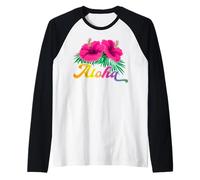 T-Shirt Hibiscus Flowers Hawaii Aloha State Tropic Islands Surf Manche Raglan