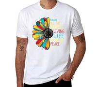T-shirt hippie vintage - All The People Living in Peace, T-shirt graphique Flower Power années 60, style bohème rétro, Style blanc, S