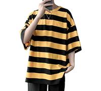 T-Shirt Hipster Rayé des Hommes T-Shirts SurdimensionnéS à Cannette De Demi-Manches Te-Shirt Hip Hop Colord Block Casual (Jaune,M)