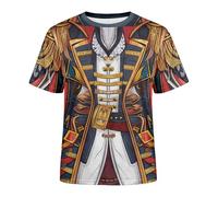 T-shirt historique style médiéval rétro - Uniforme de guerre révolutionnaire - Costume de thé - Haut traditionnel Dashiki - Confortable - Manches courtes - Pour l'extérieur - Vêtement de plage d'été