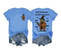 T-shirt « Hold On Partner I'm Overstimulated » pour Halloween Tees Hold On I'm Overstimulated, Bleu (Carolina blue), M