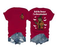 T-shirt « Hold On Partner I'm Overstimulated » pour Halloween Tees Hold On I'm Overstimulated, bordeaux, XXL