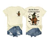 T-shirt « Hold On Partner I'm Overstimulated » pour Halloween Tees Hold On I'm Overstimulated, Jaune crémeux., L
