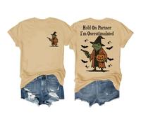 T-shirt « Hold On Partner I'm Overstimulated » pour Halloween Tees Hold On I'm Overstimulated, kaki, S