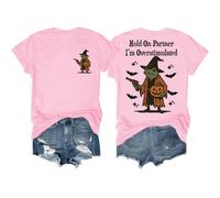 T-shirt « Hold On Partner I'm Overstimulated » pour Halloween Tees Hold On I'm Overstimulated, rose, M