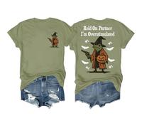 T-shirt « Hold On Partner I'm Overstimulated » pour Halloween Tees Hold On I'm Overstimulated, vert olive, L