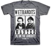 T-Shirt Home Alone-Wet Bandits Wanted Marv Harry Man Jersey Hybris Grey Dark Grey Manches Courtes(XX-Large)