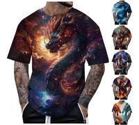 t Shirt Homme 3D imprimé Dragon Fantaisie Tee Shirt Homme nouveauté Impression numérique 3D Chinois Dragon Graphique t-Shirts à Manches Courtes Homme col Rond décontracté Hauts (Dark Blue, XXL)
