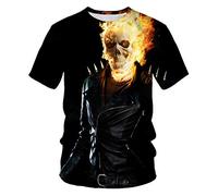 T-Shirt Homme à Manches Courtes col Rond imprimé numérique 3D Ghost Rider-S_M