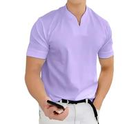 T Shirt Homme à Manches Courtes et col en V, Coupe ajustée, Couleur Unie, Style décontracté et Sportif, Violet, Taille 4XL