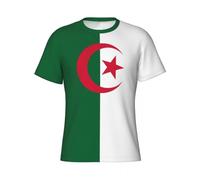 T-Shirt Homme À Manches Courtes Et Col Rond Coupe Classique Imprimé Drapeau Algérien Respirant Séchage Rapide Idéal pour L'Été Et Le Sport Taille XL