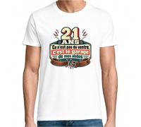 T-Shirt Homme Blanc 21 Ans, Ce n'est Pas du Ventre, C'est Le Garage de Mes Abdos | Tee Shirt Coton Peigné 185 g/m² Col Rond XS à 5XL | Manches Courtes Oeko-TEX | Idée Cadeau Noël Anniversaire Départ