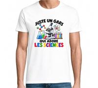 T-Shirt Homme Blanc Juste Un Gars Qui Adore Les Sciences | Coton Ringspun 185 g/m² Col Bord Côte XS à 5XL | Tee Shirt Manches Courtes Quotidien | Cadeau Scientifique Homme Anniversaire Fête des Pères