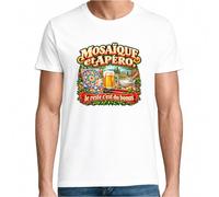 T-Shirt Homme Blanc Mosaïque et apéro, Le Reste C'est du Bonus | Tee Shirt Coton Peigné 185 g/m² Col Rond XS à 5XL | Manches Courtes Oeko-TEX | Idée Cadeau Mosaïste Noël Anniversaire Départ