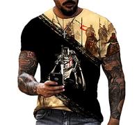 T-Shirt Homme Chevalier templier T-Shirt Motif crâne rétro Guerrier croisé Impression 3D T-Shirt décontracté col Rond Hauts