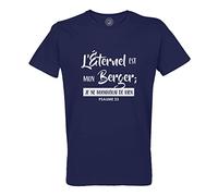 T-Shirt Homme Col Rond Coton Bio L'éternel est Mon Berger Psaume 23 Verset Bible Religion Spiritualité Citation
