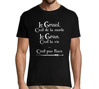 T-Shirt Homme col Rond Le Gras C'est la Vie, Le Graal C'est de la Merde | Citation Humoristique Kaamelott | pour Les Fans de Karadoc - Série TV | Tee Shirt drôle et Fun - XXL