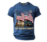 T-Shirt Homme Col Rond Manches Courtes - Illustration Rétro USA avec Navires Texté 250 Years of Liberty sur Coton Respirant - pour Historique, Rétro ou Fête Nationale