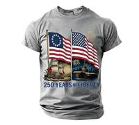 T-Shirt Homme Col Rond Manches Courtes - Illustration Rétro USA avec Navires Texté 250 Years of Liberty sur Coton Respirant - pour Historique, Rétro ou Fête Nationale