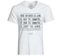 T-Shirt Homme Col V Coton Bio T-Shirt Homme Citations Célèbres Coluche pour Critiquer Les Gens il Faut Les Connaître et pour Les Connaître il Faut Les Aimer
