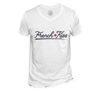 T-Shirt Homme Col V French Kiss Amour Bisou Amoureux Coeur