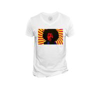 T-Shirt Homme Col V Jimi Hendrix Rock 70's Vintage Psychedelique Portrait