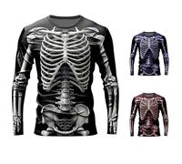 T-Shirt Homme Costume Halloween Horreur T-Shirt à Manches Longues Imprimé en 3D Squelette Photo-RéAliste Vintage Slim Fiit Gym Sport Sweat Faucheuse Halloween Costume (E-Black, L)