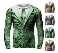 T-Shirt Homme Costume Halloween Horreur T-Shirt à Manches Longues Imprimé en 3D Squelette Photo-RéAliste Vintage Slim Fiit Gym Sport Sweat Faucheuse Halloween Costume (F-Green, M)