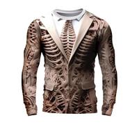 T-Shirt Homme Costume Halloween Horreur T-Shirt à Manches Longues Imprimé en 3D Squelette Photo-RéAliste Vintage Slim Fiit Gym Sport Sweat Faucheuse Halloween Costume (F-Pink, XL)