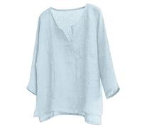 T Shirt Homme Coton Et Lin, Chemise Homme Grande Taille,Tunique Plage Homme Couleur Unie Col V Top LéGer Et Respirant DéContractéE Haut Confortable Manche Longue D'éTé Baggy Basique Classique Blouse