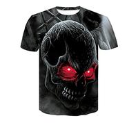 T-Shirt Homme Crâne Noir Squelette Punk Rock Gun Bleu Impression 3D Vintage Vêtements Été Hauts Blancs, D-238, XXS