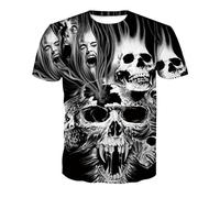 T-Shirt Homme Crâne Noir Squelette Punk Rock Gun Bleu Impression 3D Vintage Vêtements Été Hauts Blancs,D-123,5XL