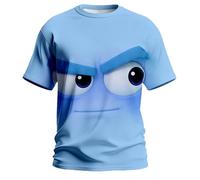 T-Shirt Homme Décontracté à Impression 3D Monstre Bleu Grimaçant - Haut Manches Courtes Col Rond Style Printemps-Été, Thème Émoticône et Graphique pour Look Urbain