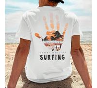 T-shirt homme décontracté en coton à manches courtes, motif surf dos paume, été dolce vita vacances à la plage, hauts décontractés et respirants T-shirt Kaporal Vintage City Hip Hop pour homme - impri