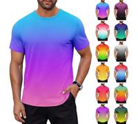 T-Shirt Homme Décontracté Été - Effet Dégradé de Couleurs, Manches Courtes Col Rond - Lot de 1/3/6/12 Pièces (FR/ES, Alpha/Lettres, L, Taille Normale, Taille Normale, 12pc-02)