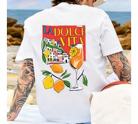 T-shirt homme décontracté, LA DOLCE VITA Italian Lemon City, imprimé illustration coloré, coupe ample et décontractée, idéal au quotidien, haut décontracté dans le style d'une station balnéaire du sud
