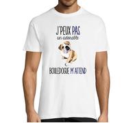 T-shirt Homme - Désolé je peux pas - Bouledogue Anglais - Col Rond - Manches Courtes - Blanc XL