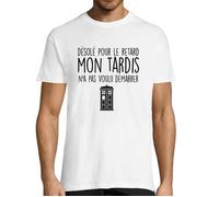 T-Shirt Homme - Docteur Who - Mon Tardis n'a Pas Voulu Démarrer - Gris - Col arrondi - Manches courtes S