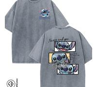 T-shirt homme en coton sous licence Disney, idéal pour les fêtes de fin d'année 2026. Orné d'un motif Stitch, il possède un col rond délavé, une matière douce et confortable, un entretien facile et co