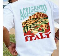 T-shirt homme en pur coton, style décontracté idéal pour les vacances, orné d'un motif architectural d'Agrigente, parfait pour le quotidien, les activités de plein air, les voyages et les vacances, et