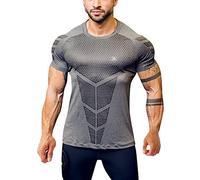 T Shirt Homme Ete - Débardeur Sportif Homme pour Le Sport et Le Quotidien - T-Shirt de Compression Minceur avec Imprimé Corporel et Col Rond