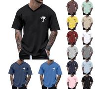 T-Shirt Homme Grande Taille Été Manches Courtes À Col V Oversize Coton Coupe Ample Bigsize Tee Shirt Imprimé Cocotier Basique Décontractée Top XS-5XL