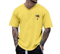 T-Shirt Homme Grande Taille Été Manches Courtes À Col V Oversize Coton Coupe Ample Bigsize Tee Shirt Imprimé Cocotier Basique Décontractée Top XS-5XL